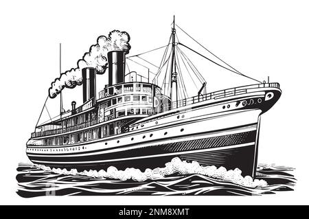 Dampfschiff Vintage handgezeichnete Skizze Vektor-Illustration Transport Stock Vektor