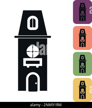 Symbol "Außenkontur". Hütte. Stadtarchitektur. Vektordarstellung eines Hauses auf weißem Hintergrund und in verschiedenen Farben Stock Vektor