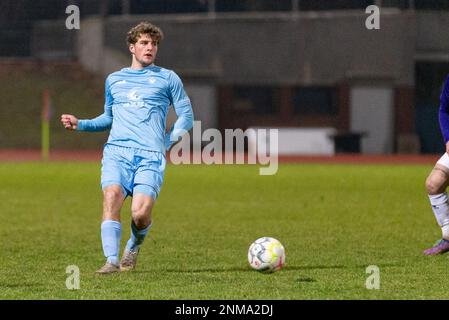 Während des Spiels Tennis Borussia Berlin gegen Viktoria 1889 Berlin, Regionalliga Nordost, Runde 22, Mommsenstadion, Berlin, Deutschland, 24. Februar 2023. Iñaki Esnaola / Alamy Live News Stockfoto