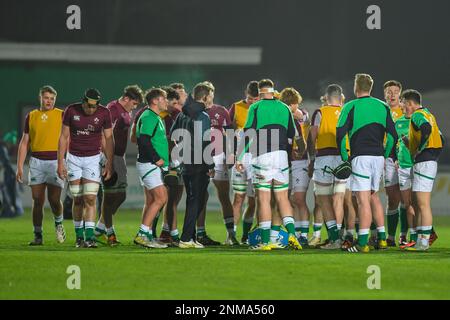 Treviso, Italien. 24. Februar 2023. Irland U20 Aufwärmphase U20 - Italien gegen Irland, Rugby Six Nations-Spiel in Treviso, Italien, Februar 24 2023 Kredit: Independent Photo Agency/Alamy Live News Stockfoto