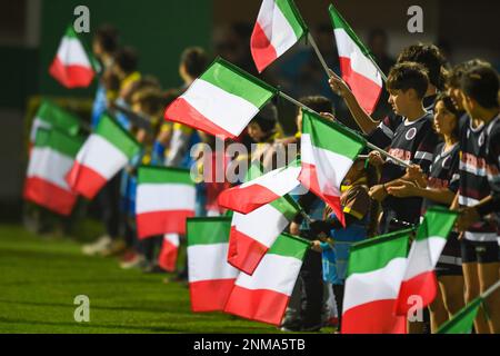 Treviso, Italien. 24. Februar 2023. Tunnelflagge im Jahr U20 - Italien gegen Irland, Rugby Six Nations-Spiel in Treviso, Italien, Februar 24 2023 Kredit: Independent Photo Agency/Alamy Live News Stockfoto