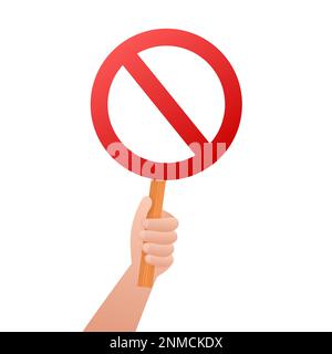 Hand hält ein Verbotsschild. Verkehrszeichen. Warnung darf nicht betreten werden. Stock Vektor