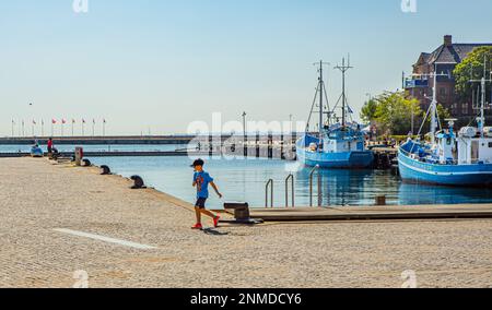 ELSINORE, DÄNEMARK – 3. AUGUST 2018: Foto von Elsinore Seaside and Boat Harbour, Dänemark. Stockfoto