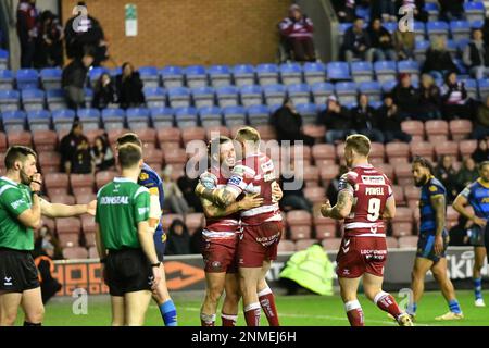 DW Stadium, Wigan, England. 24. Februar 2023 Betfred Super League, Wigan Warriors gegen Wakefield Trinity; Betfred Super League Match zwischen Wigan Warriors und Wakefield Trinity, Guthaben: Mark Percy/Alamy Live News Stockfoto