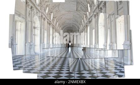 Kreatives Bild der Galerie Reggia di Venaria reale - Italien. Luxuriöse Marmor im barocken Königspalast Stockfoto