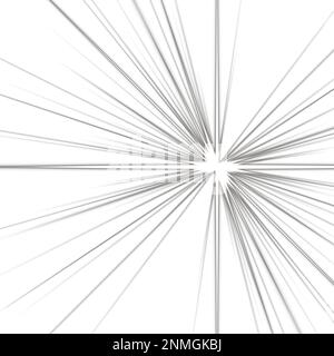 Digital gerenderte Lichteffektstrahlen Blitzstrahlen von Stern- oder sonnenweißem Glanz Explosion isoliert auf Weiß Stockfoto