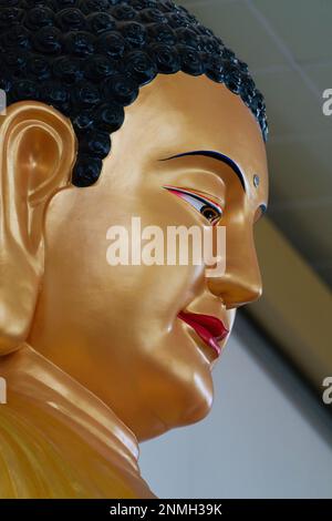 Buddha-Statue aus nächster Nähe in Blattgold, Melbourne, Australien. Stockfoto
