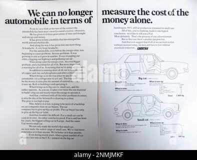 FIAT-Werbung in einer Zeitschrift NatGeo, Oktober 1974 Stockfoto