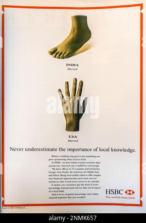 Bankwerbung von HSBC in einem Magazin in NatGeo, April 2004 Stockfoto