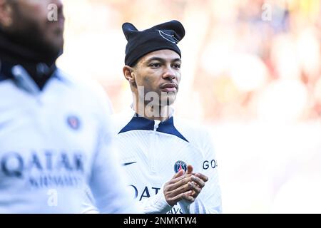Hugo Ekitike während des öffentlichen Trainings der Fußballmannschaft Paris Saint-Germain (PSG) am 24. Februar 2023 im Stadion Parc des Princes in Paris, Frankreich. Foto: Victor Joly/ABACAPRESS.COM Stockfoto