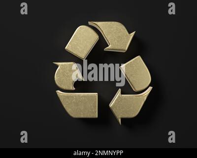 Gold bereiten Symbol auf schwarzem Hintergrund. 3D-Darstellung. Stockfoto