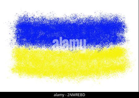 Abstraktes Pinselbild der ukrainischen Nationalflagge auf weißem Hintergrund Stockfoto