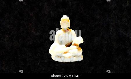 Weißes Aquarellbild von Buddha auf schwarzem Hintergrund. Stockfoto