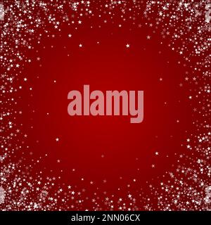 Schneefall Overlay weihnachten Hintergrund. Subtile fliegende Schneeflocken und Sterne auf weihnachtlich rotem Hintergrund. Festlicher Schneefall-Overlay. Quadratische Vektorillust Stock Vektor