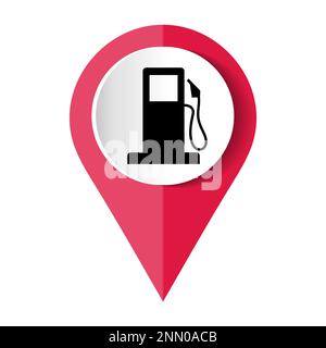 Benzin Tankstelle Pin Zeiger Markierungssymbol Vektor, Benzin Nachfüllpumpe Karte Lage Positionsschild, Positionssymbol flaches Piktogramm Stock Vektor