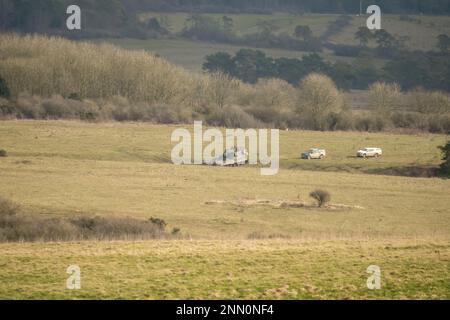 Ein britisches Militär AS90 (AS-90 Braveheart Gun Equipment 155mm L131) panzerte selbstfahrende Haubitze auf einer militärischen Übung, Wiltshire UK Stockfoto