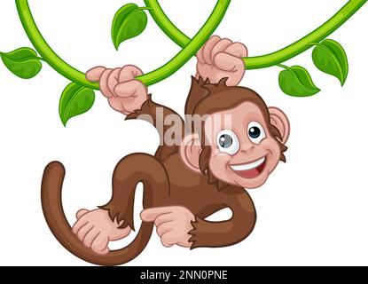 Affen Singen Auf Jungle Vines Zeigenden Cartoon Stock Vektor