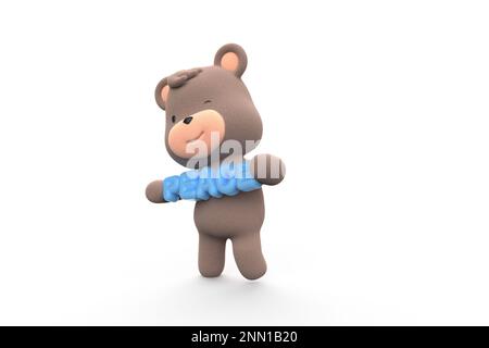 Teddybär hält das Wort Frieden in englischer Schrift. teddybär isoliert auf weißem Hintergrund 3D-Rendering. Stockfoto