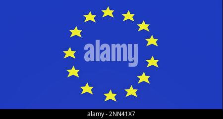Wie wird sich die Flagge der Europäischen Union nach dem Beitritt der Ukraine ändern? 13 gelbe Sterne statt 12 auf blauem Hintergrund. Eine gute Illustration für Stockfoto