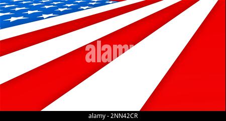 Flagge der Vereinigten Staaten von Amerika. Blick von unten schräg. Rote und weiße Streifen sehen in dieser Perspektive gut aus. Geeignet für alle Artikel auf dem Stockfoto