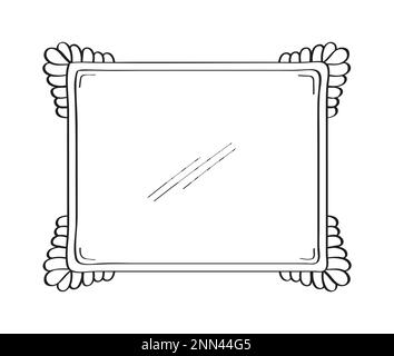 Rahmen, Spiegel im handgezeichneten Stil. Vintage-Bilderrahmen-Kritzeletiketten. Leere schwarze quadratische Rechteckbeschriftung elegante Skizzen. Kontur des Fotorahmens Stock Vektor