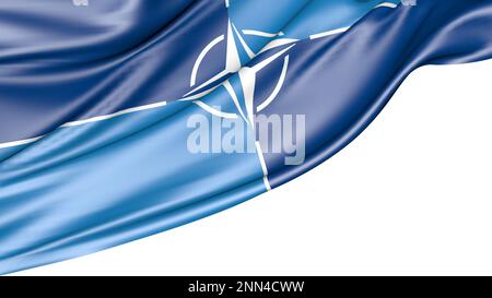 NATO-Nordatlantikvertrags-Organisation - isolierte Flagge auf weißem Hintergrund, 3D Illustration Stockfoto