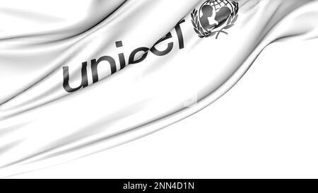 UNICEF-Alarmmeldung isoliert auf weißem Hintergrund, abbildung 3D Stockfoto