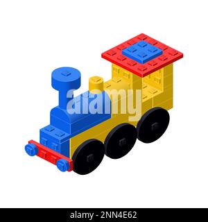 Eine Dampflokomotive aus Plastikblöcken, ein Spielzeug für ein Kind. Vektor-Clipart Stock Vektor