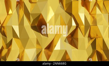 Abstraktes 3D-Rendering mit goldenem, vieleckigem Hintergrund in 3D. Speicherplatz kopieren. Stockfoto