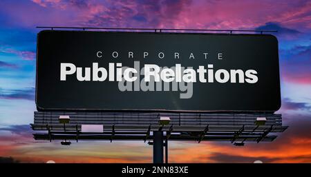 Werbetafeln mit dem Schlagwort "Public Relations" Stockfoto