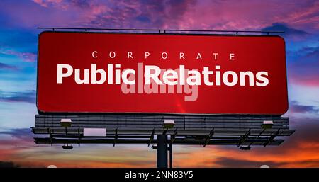 Werbetafeln mit dem Schlagwort "Public Relations" Stockfoto