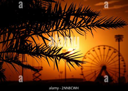 Sakhir, Bahrain. 25. Februar 2023 Circuit Atmosphere - Sonnenuntergang. Formula One Testing, Day Three, Samstag, 25. Februar 2023. Sakhir, Bahrain. Kredit: James Moy/Alamy Live News Stockfoto
