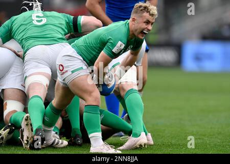 Rom, Italia. 25. Februar 2023. Craig Casey von Irland während des Six Nations Rugby-Spiels zwischen Italien und Irland im Stadio Olimpico in Rom am 25. Februar 2023. Foto: Antonietta Baldassarre/Insidefoto Credit: Insidefoto di andrea staccioli/Alamy Live News Stockfoto