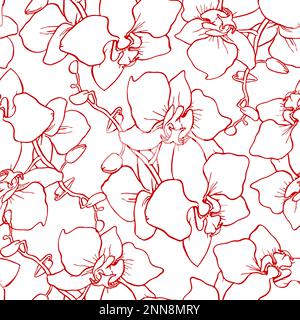 Nahtloses Muster großer roter Orchideensilhouetten auf weißem Hintergrund, Textur, Design Stockfoto