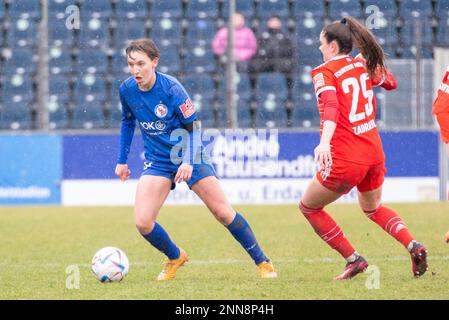 Während des Spiels zwischen 1 Uhr. FFC Turbine Potsdam vs. FC Bayern München, FLYERALARM Frauen-Bundesliga, Round 11, Karl-Liebknecht-Stadion, Potsdam, Deutschland, 25. Februar 2023. Iñaki Esnaola / Alamy Live News Stockfoto