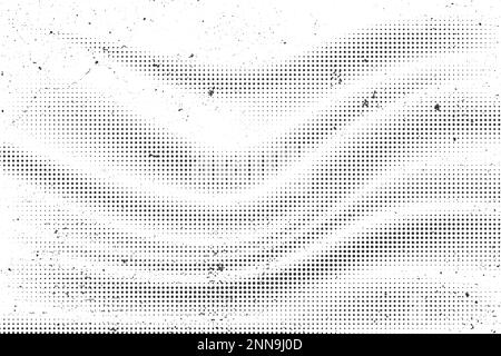 Gepunktete wellenförmige Halbtongrunge-Textur. Abstrakter Schwarzweißhintergrund mit welligem gepunktetem Muster. Halbtoneffekt. Vektordarstellung. Stock Vektor