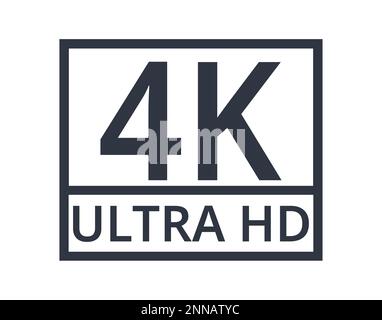 Monochromatisches 4K HD-Symbol. Konzept von Auflösungen und Medien. Stock Vektor