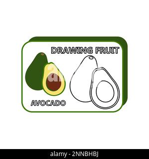 Einfaches pädagogisches Zeichnen und Malspiel für Kinder. Eine Scheibe Avocado. Stock Vektor