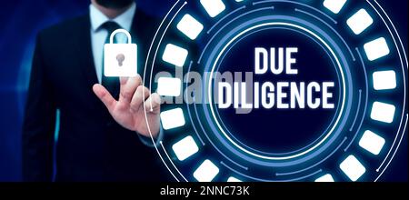 Inspiration mit Due Diligence-Zeichen. Geschäftskonzept Vermeiden Sie die Schädigung von anderem Unternehmenseigentum für eine Vereinbarung Stockfoto
