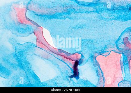 Hellblaue und pinkfarbene Aquarellstruktur. Öllackierte Struktur mit hoher Auflösung für Design. Nahtlose Textur. Text, Design und Text sind leer Stockfoto