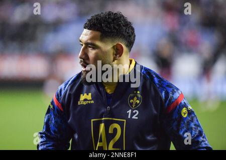 Wigan, England - 24. Februar 2023 - Wakefield Trinity's Kelepi Tanginoa. Rugby League Betfred Super League Runde zwei Wigan Warriors gegen Wakefield Trinity im DW Stadium, Wigan, Großbritannien Stockfoto