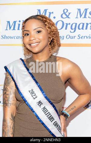 San Diego, Kalifornien, USA. 24. Februar 2023 Amra Harris nimmt an der 2023 Mr. And Ms. Military Pageant im Joan B. Kroc Theater, San Diego, CA, 24. Februar 2023 Kredit: Eugene Powers/Alamy Live News Teil Stockfoto