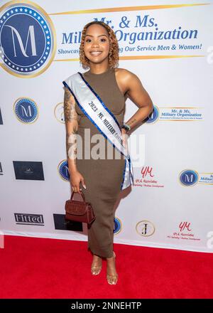 San Diego, Kalifornien, USA. 24. Februar 2023 Amra Harris nimmt an der 2023 Mr. And Ms. Military Pageant im Joan B. Kroc Theater, San Diego, CA, 24. Februar 2023 Kredit: Eugene Powers/Alamy Live News Teil Stockfoto