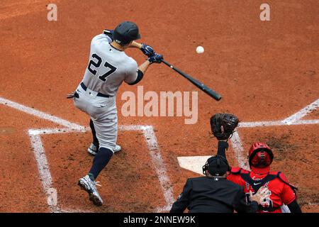 CLEVELAND, OH - APRIL 24: Giancarlo Stanton (27) of the New York Yankees  bats during a game against the Cleveland Indians at Progressive Field on  Apri Stock Photo - Alamy