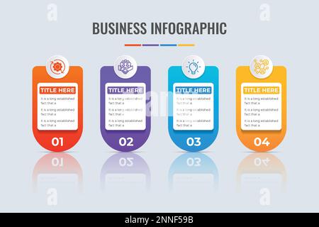 Modernes Business-Infografik- und Flussdiagramm-Design mit farbenfrohen Formen und Schatteneffekten. Optionen für den Geschäftsschritt und Tabellenvektor für die Datenklassifizierung. Stock Vektor