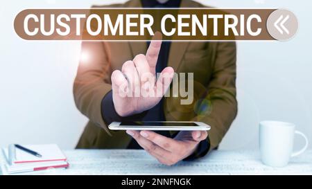 Text mit Inspiration Kundenorientierung. Konzept bedeutet, dass man sich um die Gäste kümmert, um ihnen das Vergnügen zu sichern Stockfoto