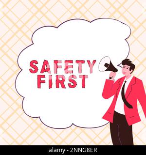 Handschrift Text Sicherheit zuerst. Wort für Vermeidung von unnötigen Risiken sicher leben Vorsicht walten lassen Stockfoto