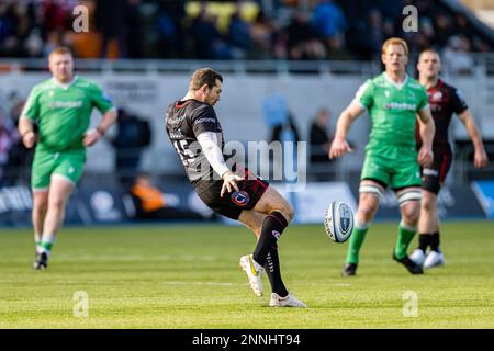 LONDON, VEREINIGTES KÖNIGREICH. 25., Feb. 2023. Alex Goode von Saracens (Kapitän) in Aktion während des Gallagher Premiership Rugby-Spiels zwischen Saracens und Newcastle Falcons am Samstag, den 25. Februar 2023 im StoneX-Stadion. LONDON, ENGLAND. Kredit: Taka G Wu/Alamy Live News Stockfoto