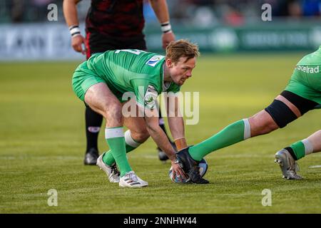 LONDON, VEREINIGTES KÖNIGREICH. 25., Feb. 2023. Ben Stevenson Newcastle Falcons in Aktion beim Gallagher Premiership Rugby Match zwischen Saracens und Newcastle Falcons am Samstag, den 25. Februar 2023 im StoneX Stadium. LONDON, ENGLAND. Kredit: Taka G Wu/Alamy Live News Stockfoto