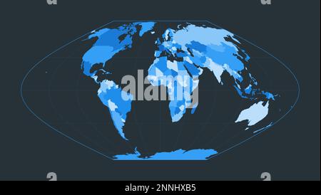 Weltkarte. McBryde-Thomas flachpolare sinusförmige Gleichbereichsprojektion. Futuristische Weltanschauung für deine Infografik. Schöne blaue Farbpalette. C Stock Vektor